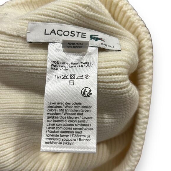 LACOSTE MEN & WOMEN LOGO BEANIE CUFFED HAT SKULL CAP 100% WOOL ONE SIZE NWOT - Picture 8 of 8
